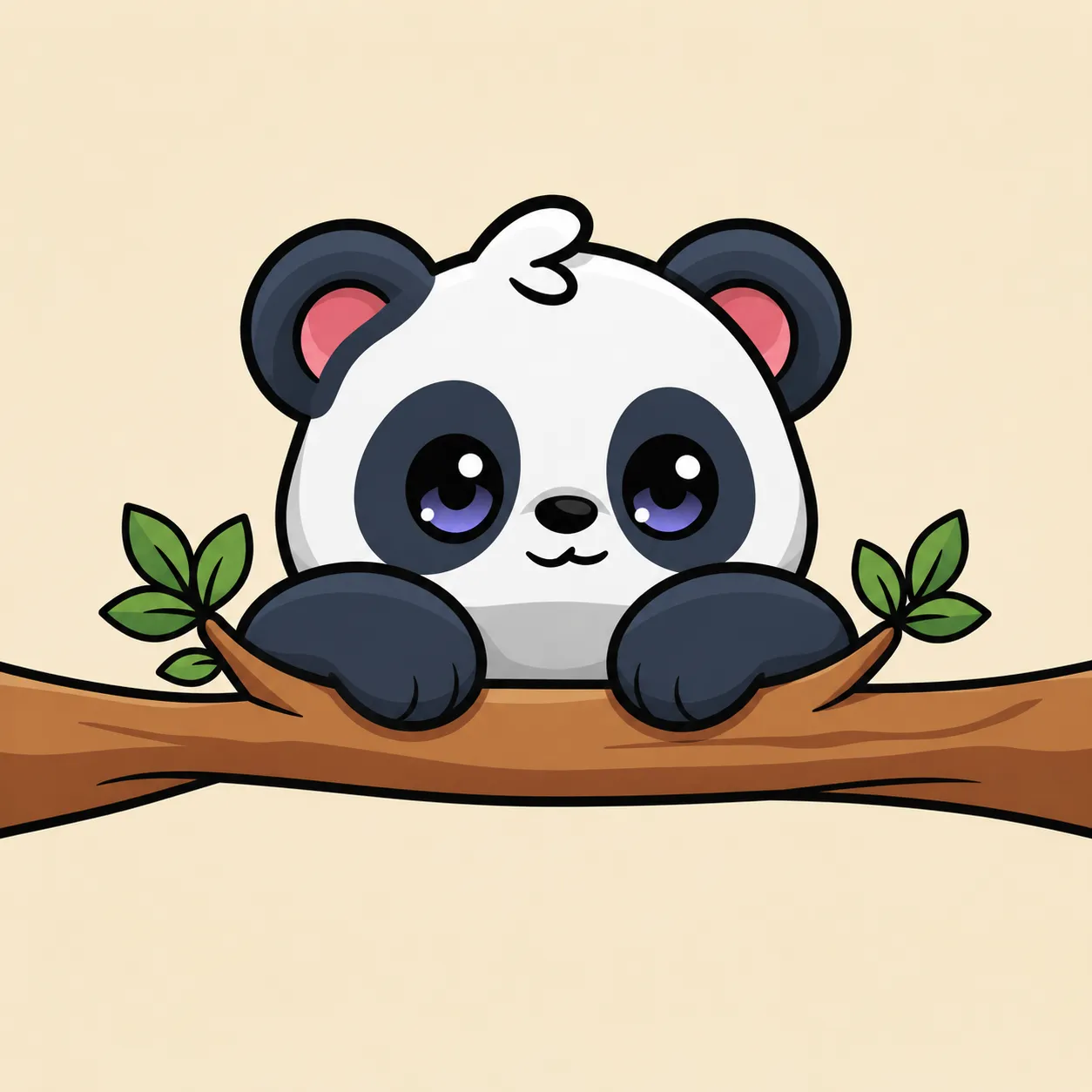 Bubu the panda peeking from a bamboo branch